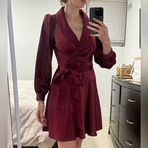 Vince Camuto Women's Portrait Collar Tie Waist Satin Flare Dress